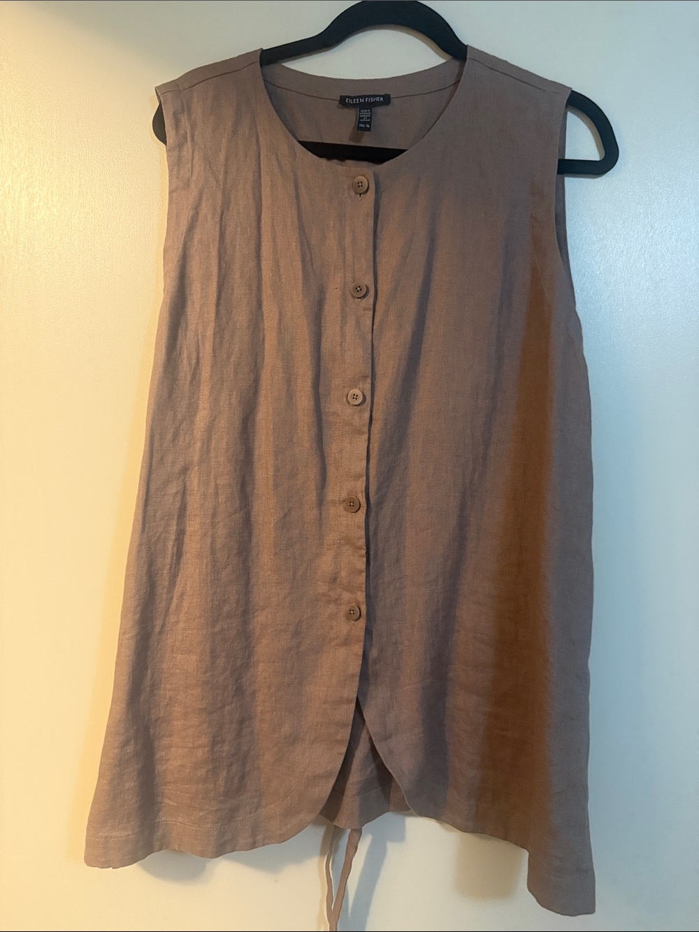 Eileen Fisher Sleeveless Linen Button-Front Tunic in Taupe Brown
